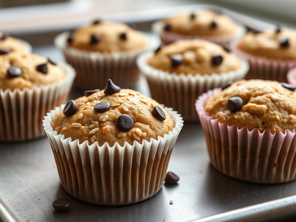 Bolinho de Banana com Gotas de Chocolate Sem Açúcar e Sem Glúten Bolinhos de banana com gotas de chocolate sem açúcar e sem glúten em forminhas de papel