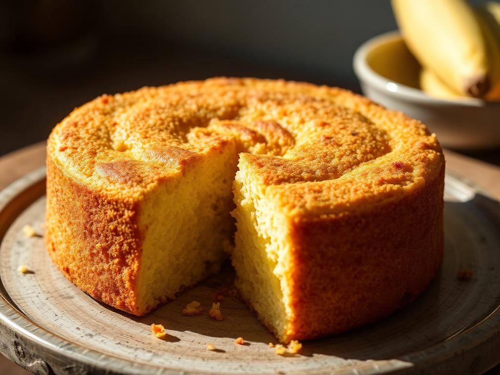 Bolo de Milho Fit Sem Açúcar e Sem Glúten Bolo de milho fit sem açúcar e sem glúten fatiado, dourado e fofinho, em prato rústico
