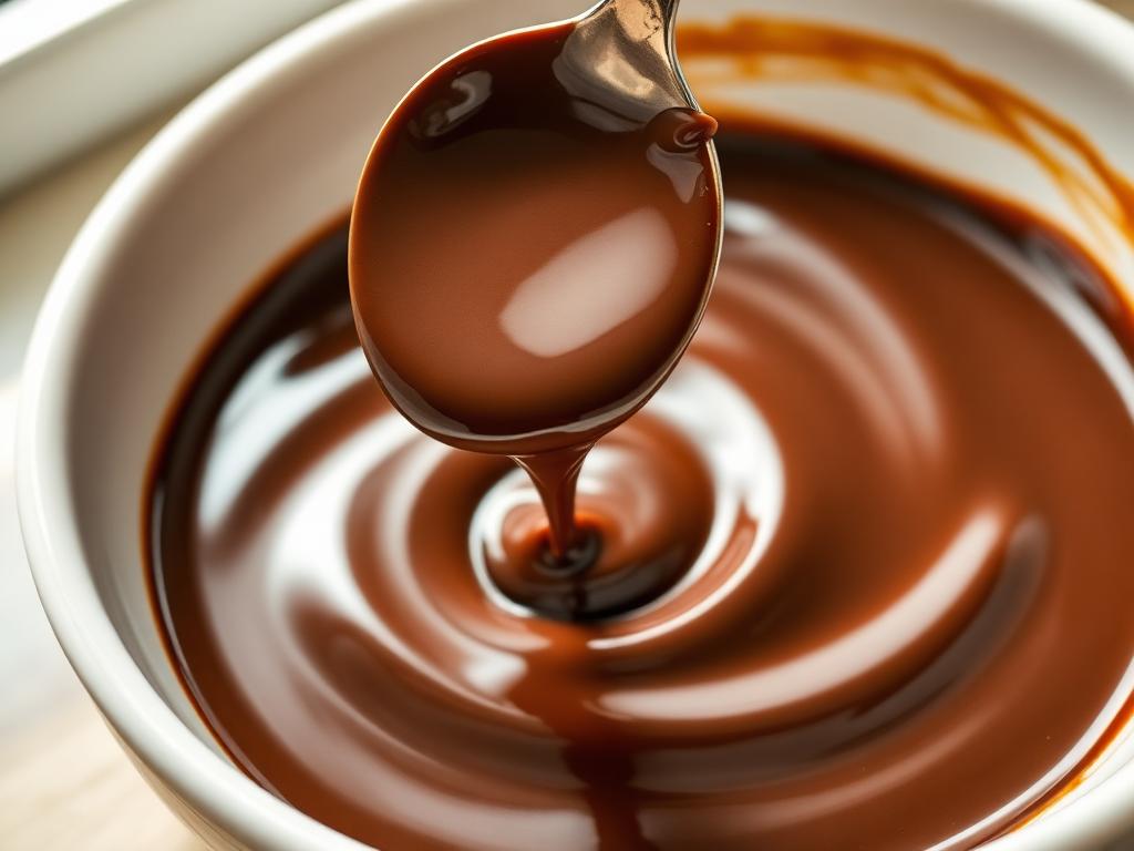 Calda de chocolate sem açúcar e sem glúten cremosa sendo levantada por uma colher