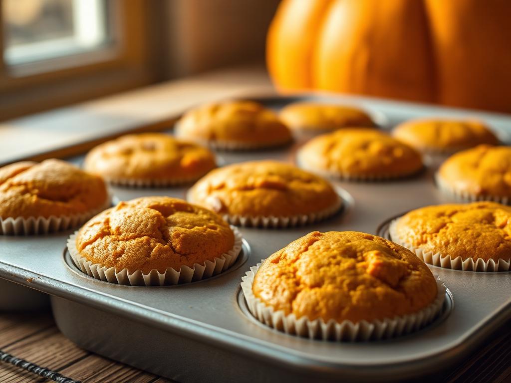 Muffins doces de abóbora sem açúcar e sem glúten dourados em forma de cupcakes