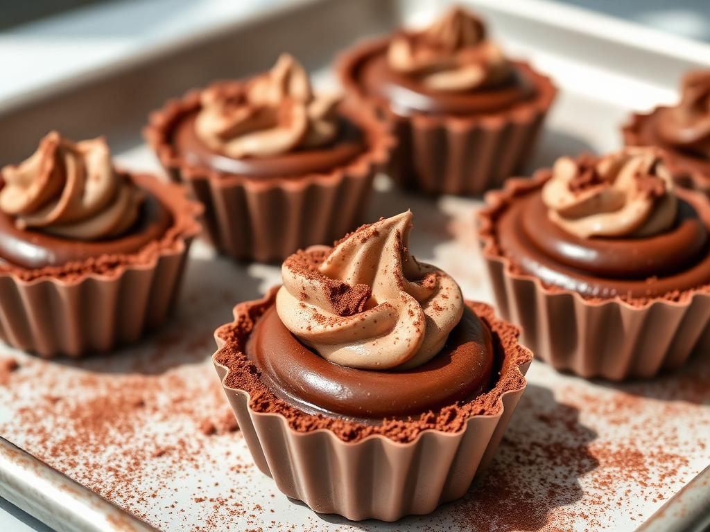 Tortinhas de chocolate low carb sem açúcar e sem glúten recheadas com creme de cacau